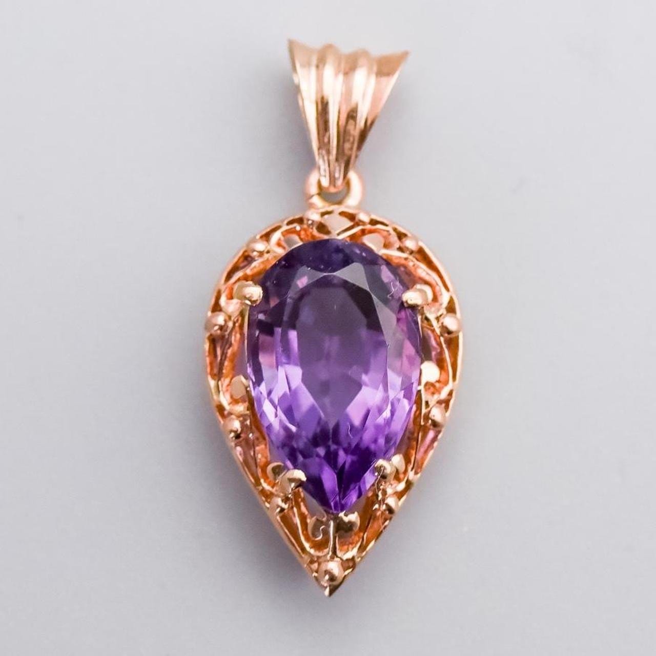 14K Gold Pear-Cut Amethyst Pendant