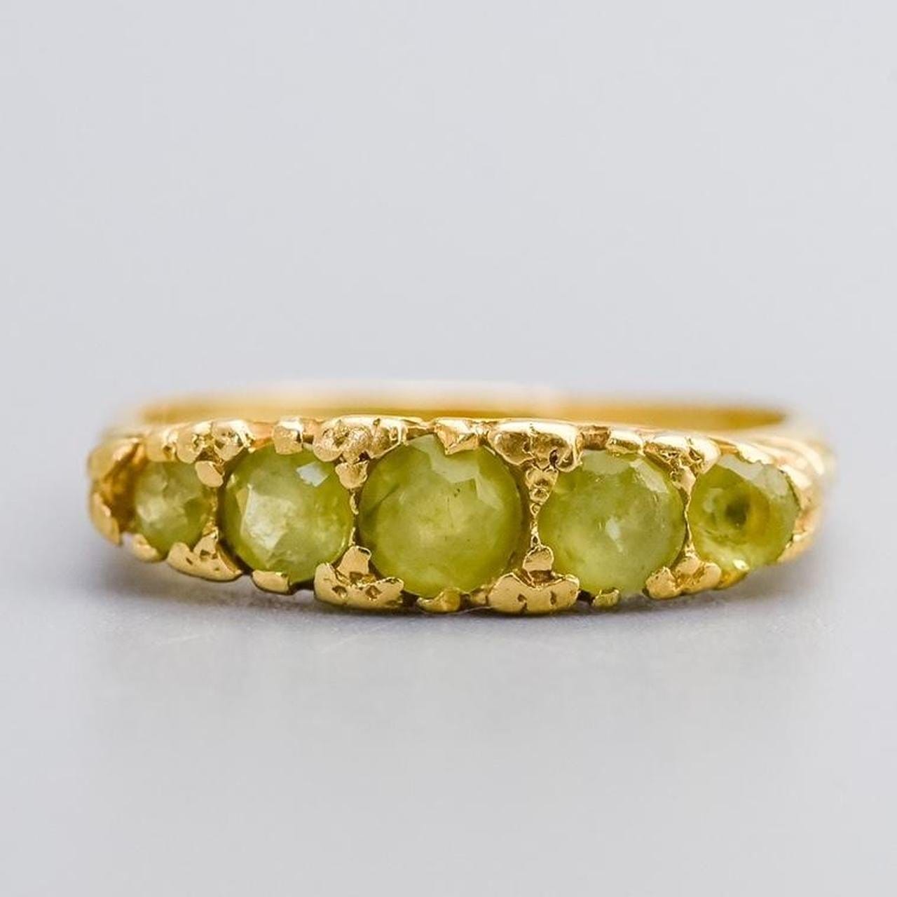 18K Gold Antique Peridot Carved Half Hoop Ring