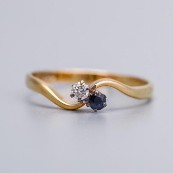9K Gold Sapphire and Diamond Ring