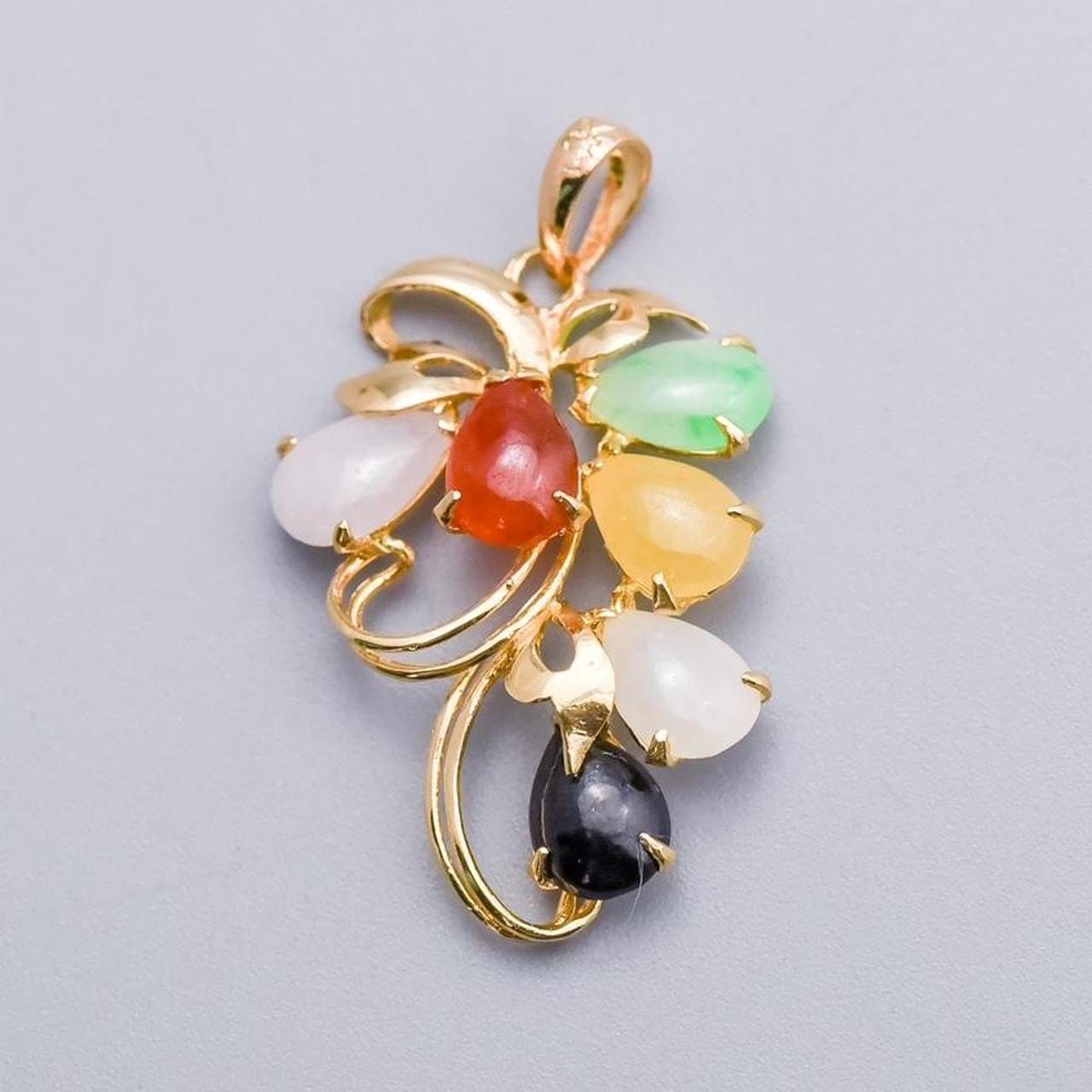 14K Gold Multi-Colour Jade Pendant