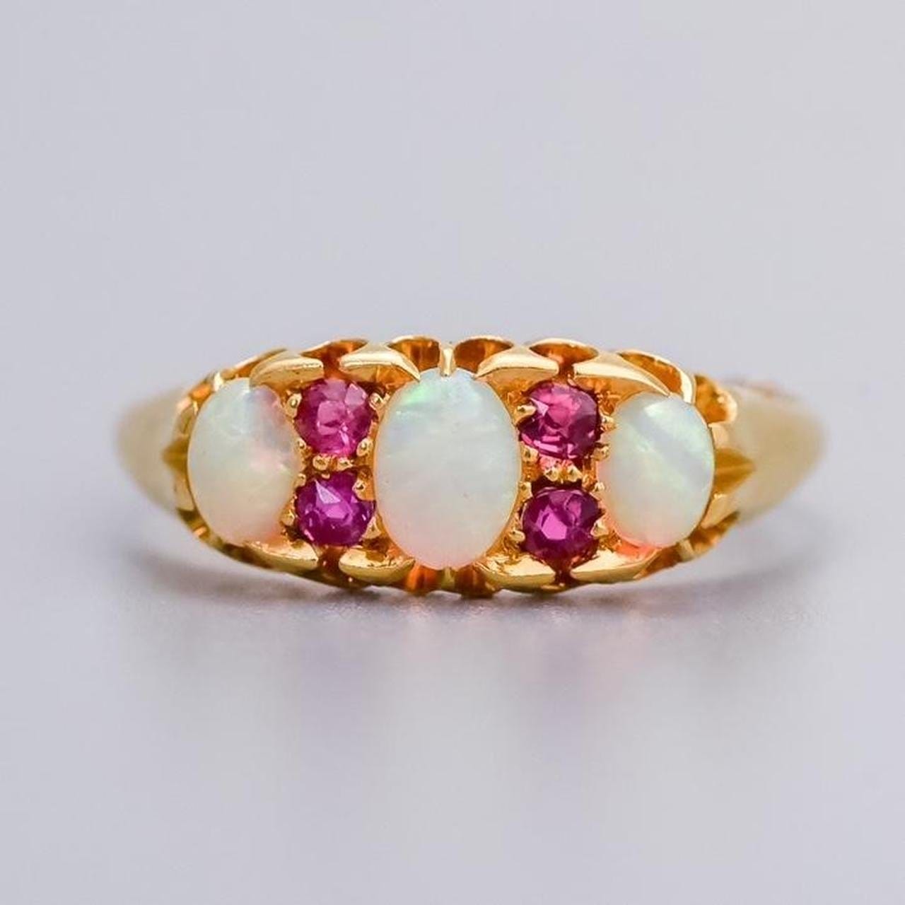 18K Gold Edwardian Opal and Ruby Ring