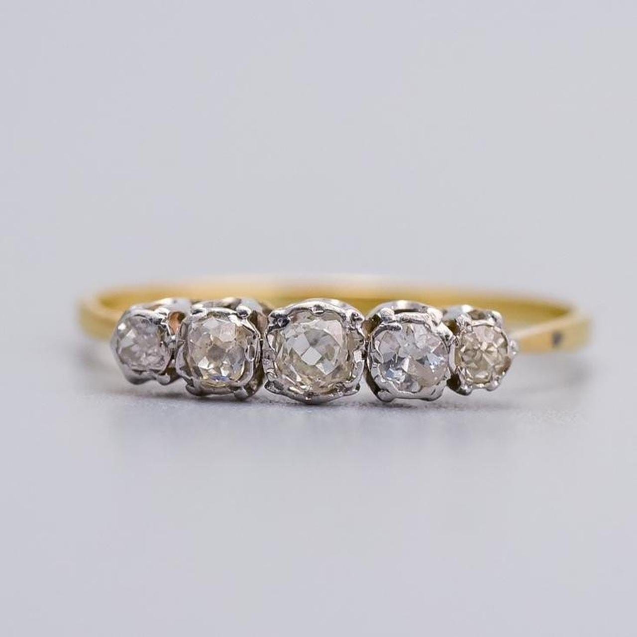 18K Gold Antique Five Diamond Ring