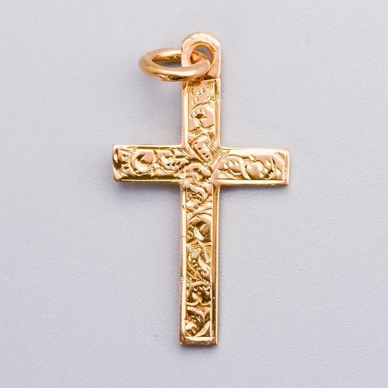 15K Gold Antique Patterned Cross Pendant