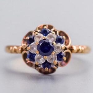 9K Gold Sapphire & CZ Cluster Ring