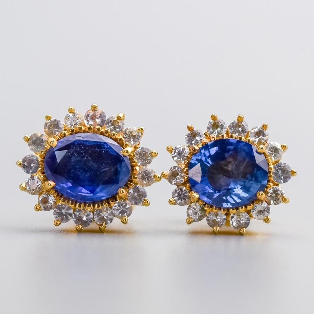 18K Gold Sapphire Cluster Earrings