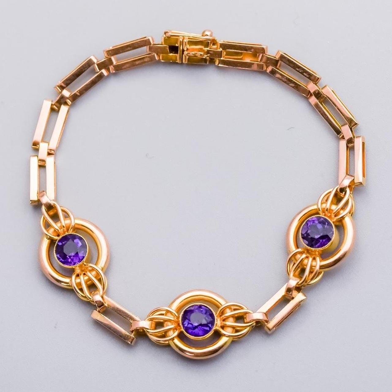15K Gold Amethyst Link Bracelet