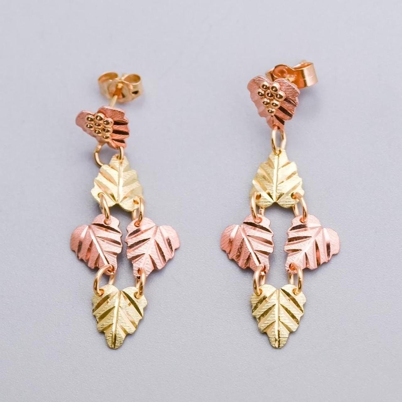 9K Gold Two-Tone Dangly Leaf Earrings