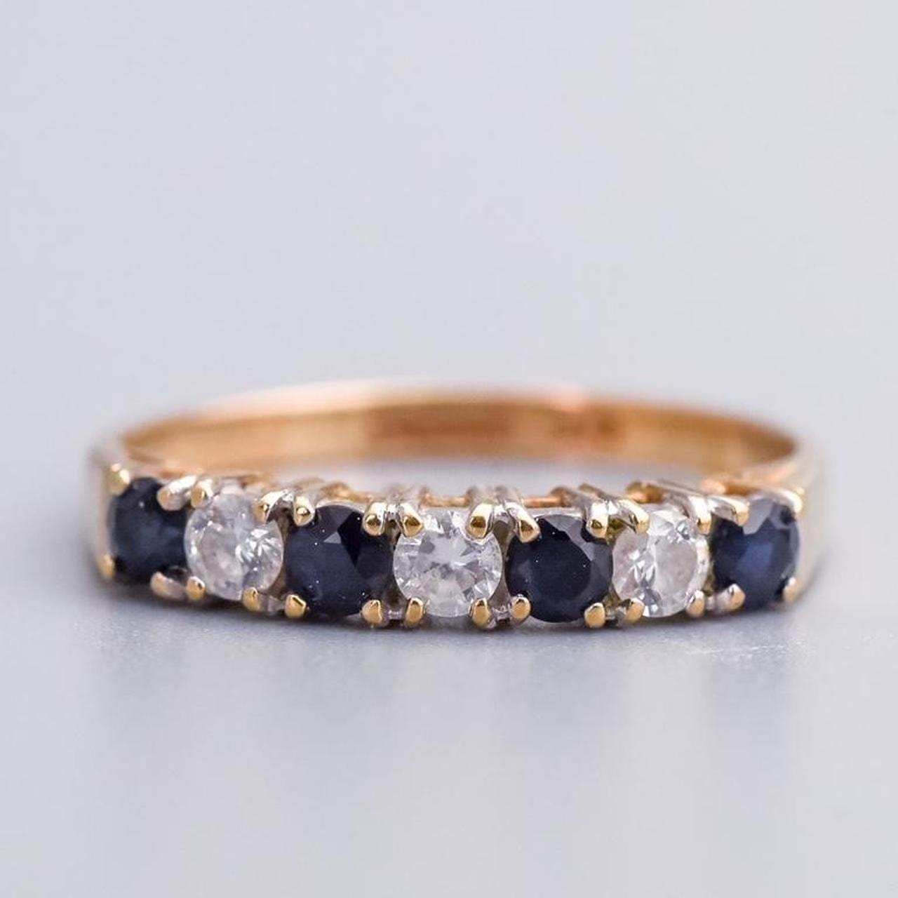 9K Gold Sapphire & CZ Ring