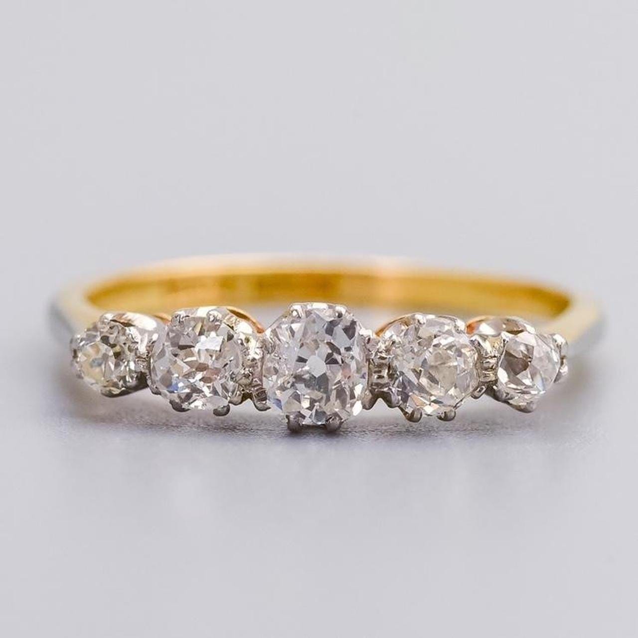 18K Gold Antique Five Stone Diamond Ring