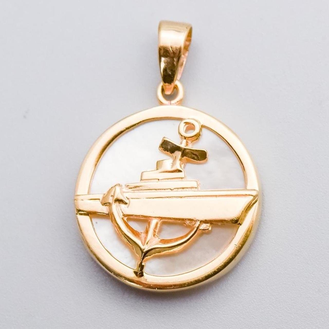 14K Gold Nautical Mother of Pearl Pendant