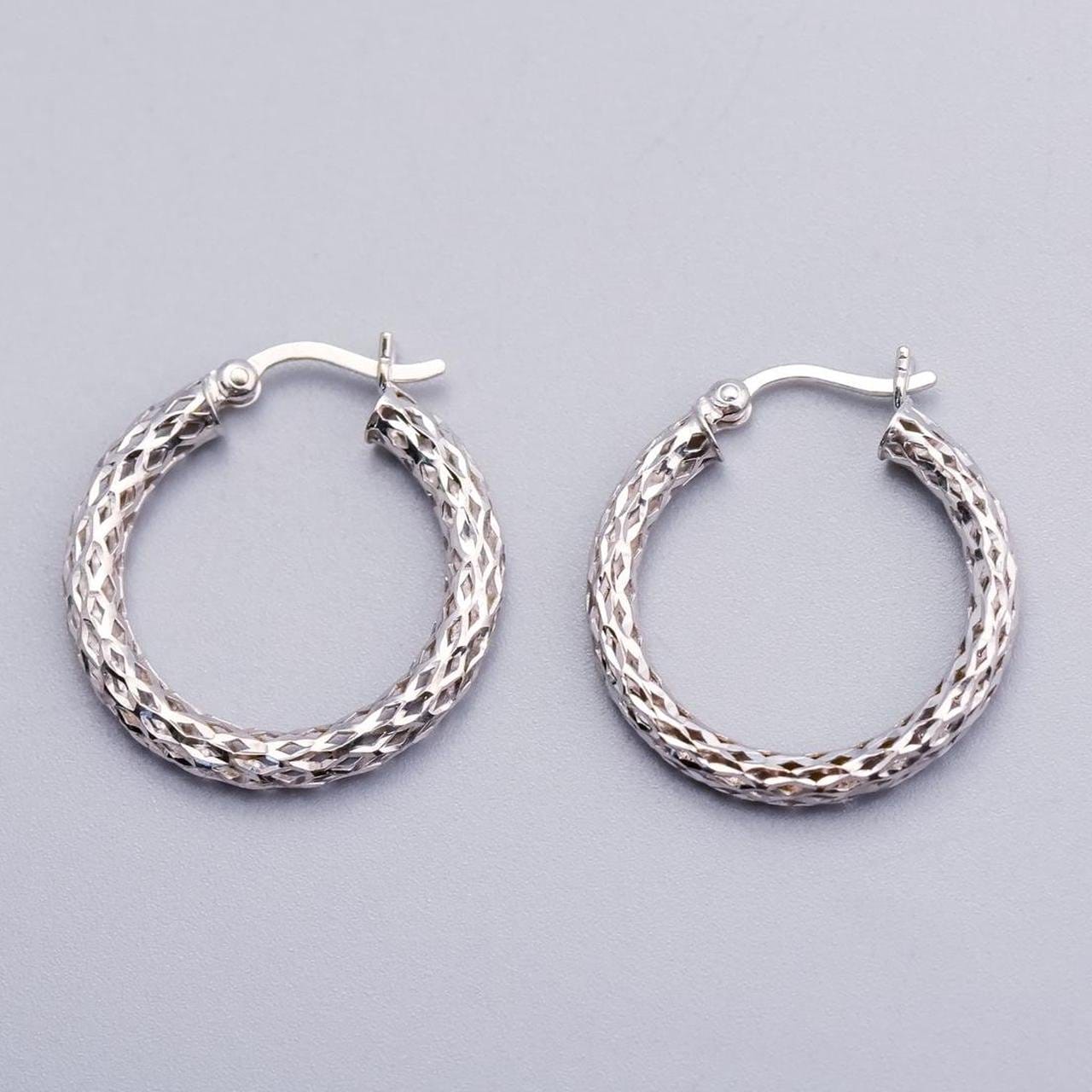 9K White Gold Textured Hoop Earrings