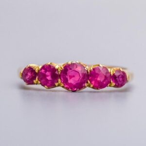 18K Gold Victorian Five Stone Ruby Ring