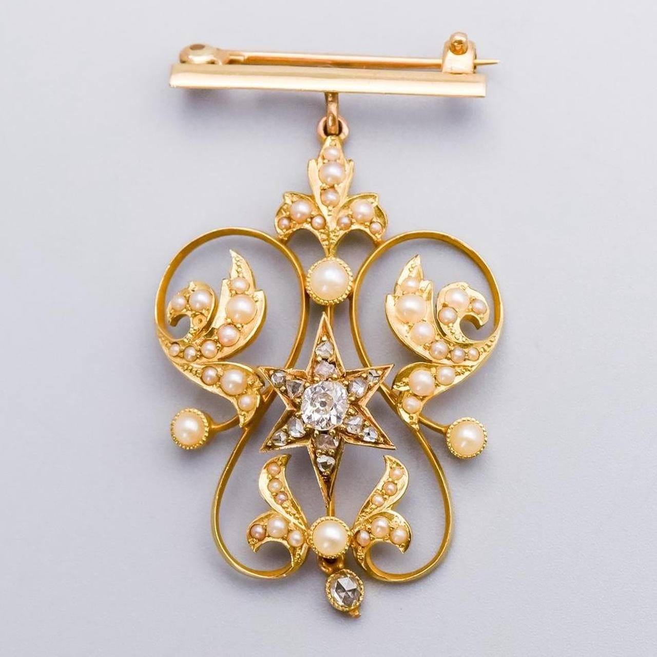 15K Gold Victorian Pearl & Diamond Brooch