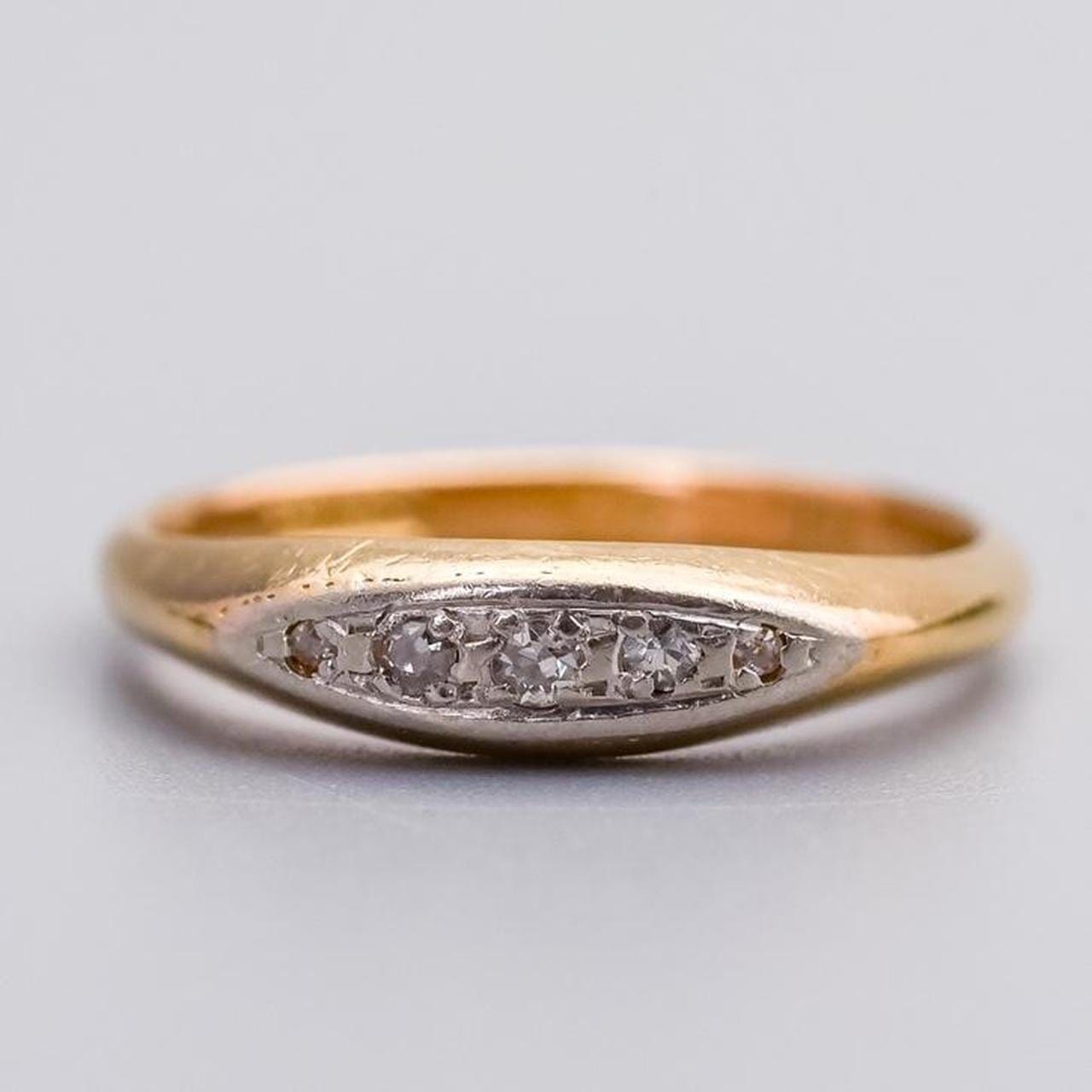 18K Gold Antique Diamond Boat Ring