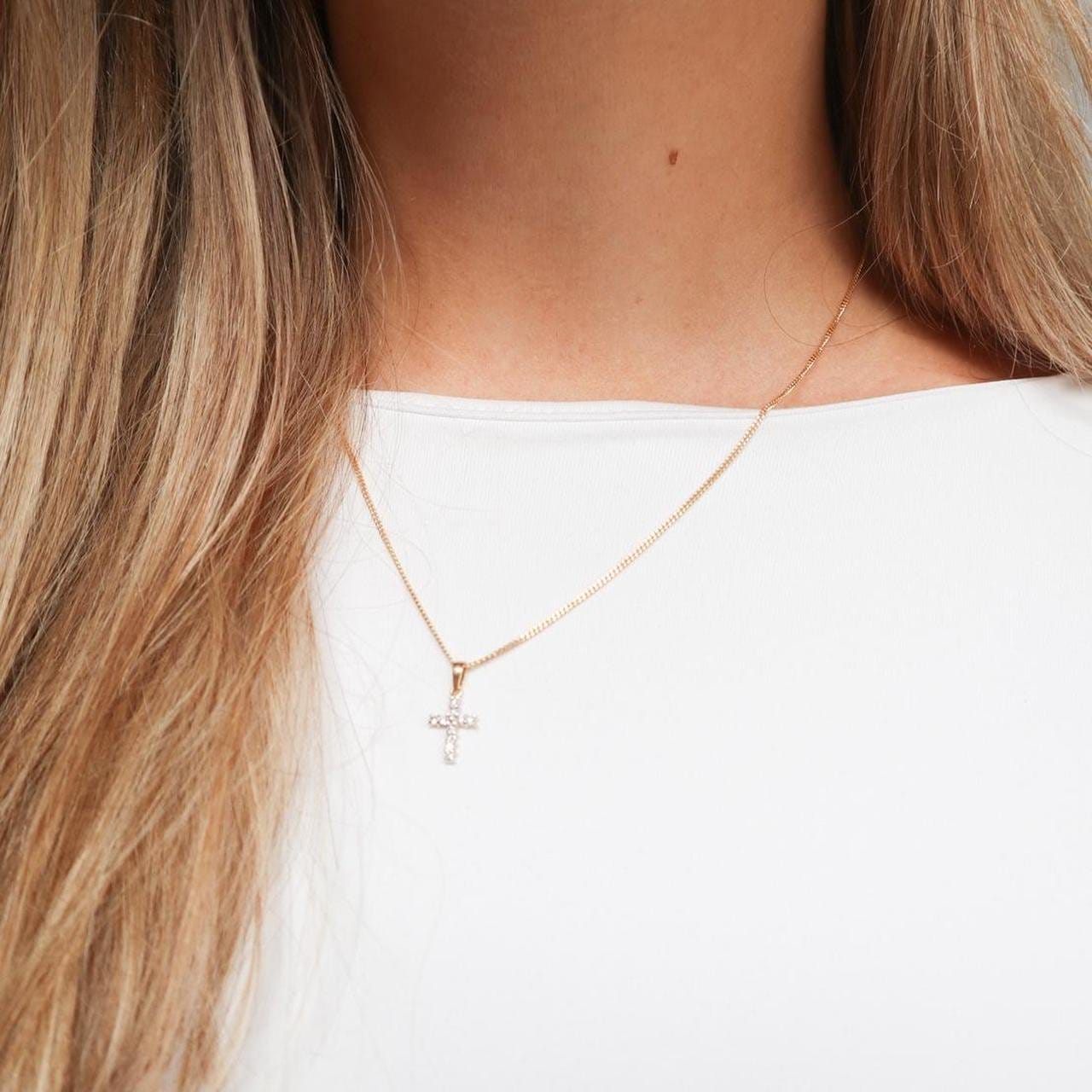18K Gold Diamond Cross Necklace