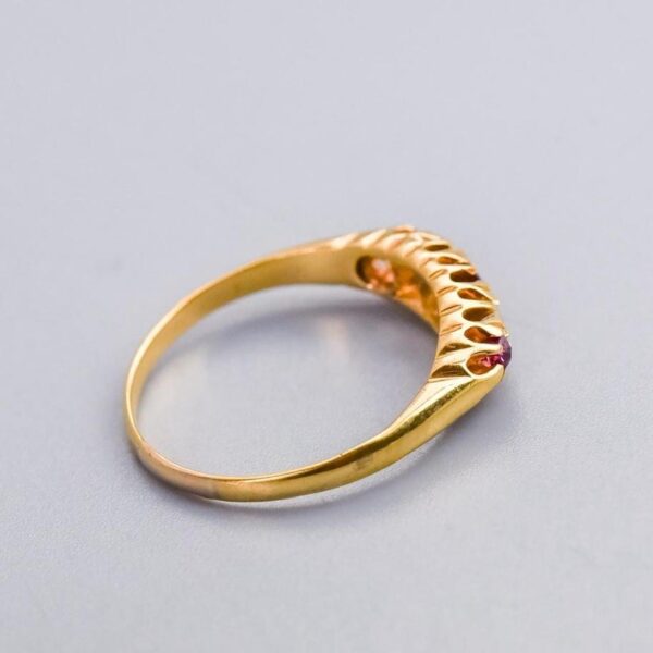 18K Gold Antique Five Stone Ruby & Diamond Ring