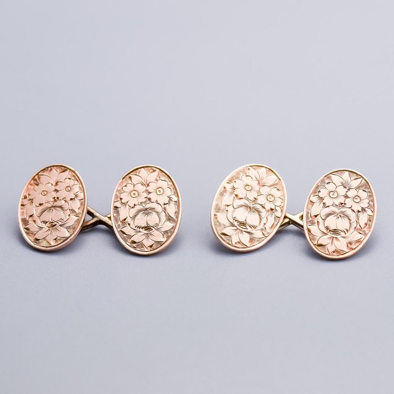 9K Rose Gold Victorian Patterned Cufflinks