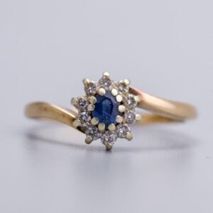 9K Gold Sapphire and Diamond Ring
