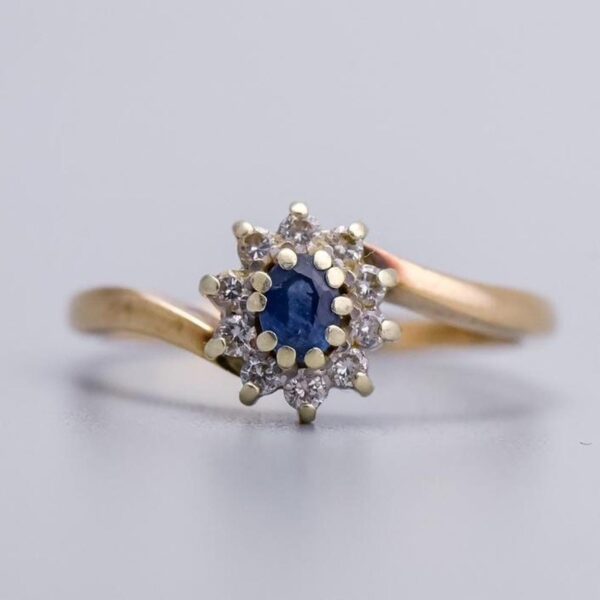 9K Gold Sapphire and Diamond Ring