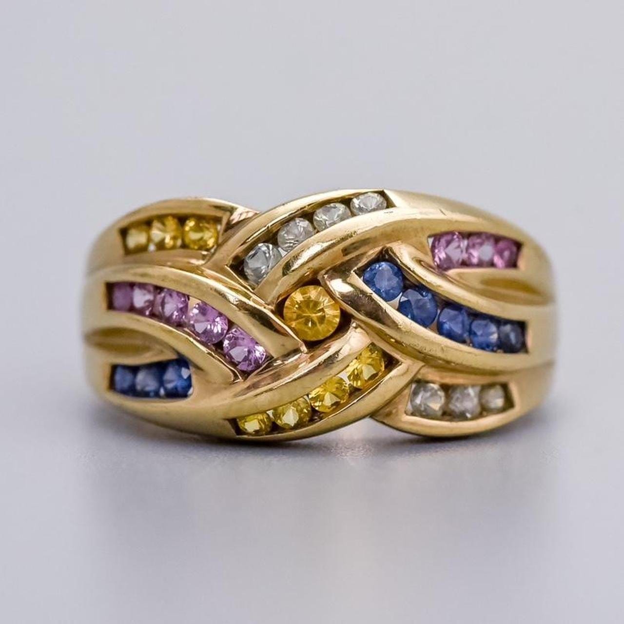 9K Gold Sapphire Crossover Ring