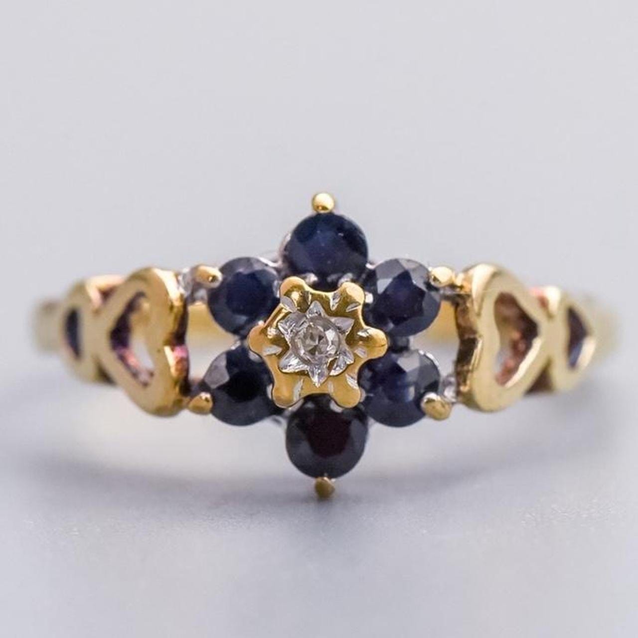 9K Gold Sapphire & Diamond Cluster Ring