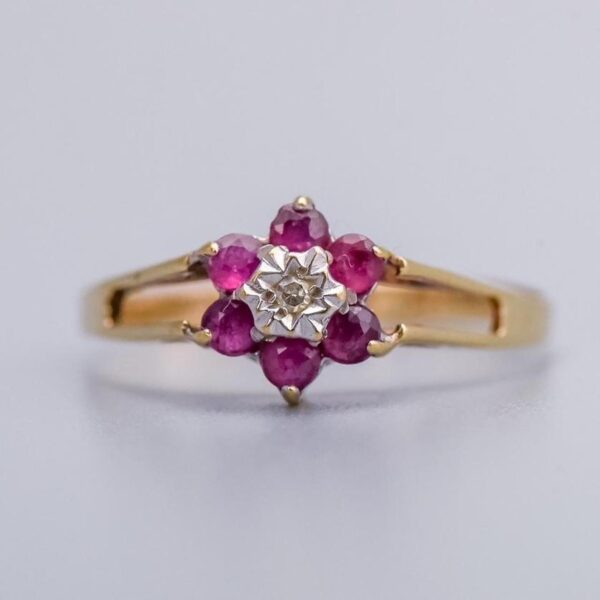 9K Gold Ruby Flower Ring