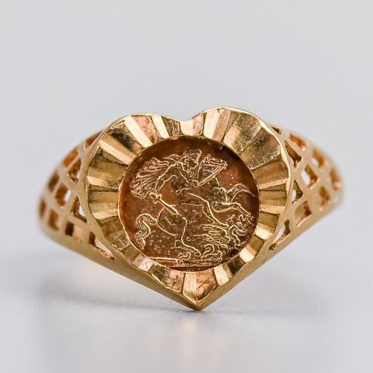 9K Gold St. George Coin Ring