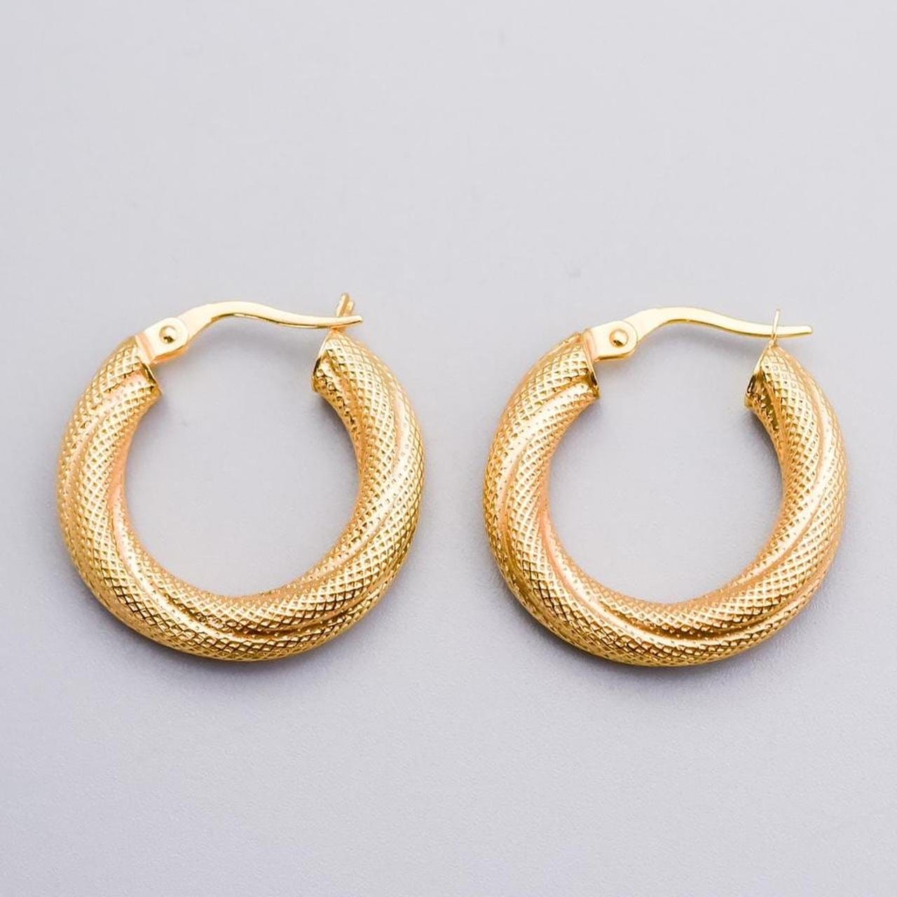 9K Gold Textured Hoop Earrings