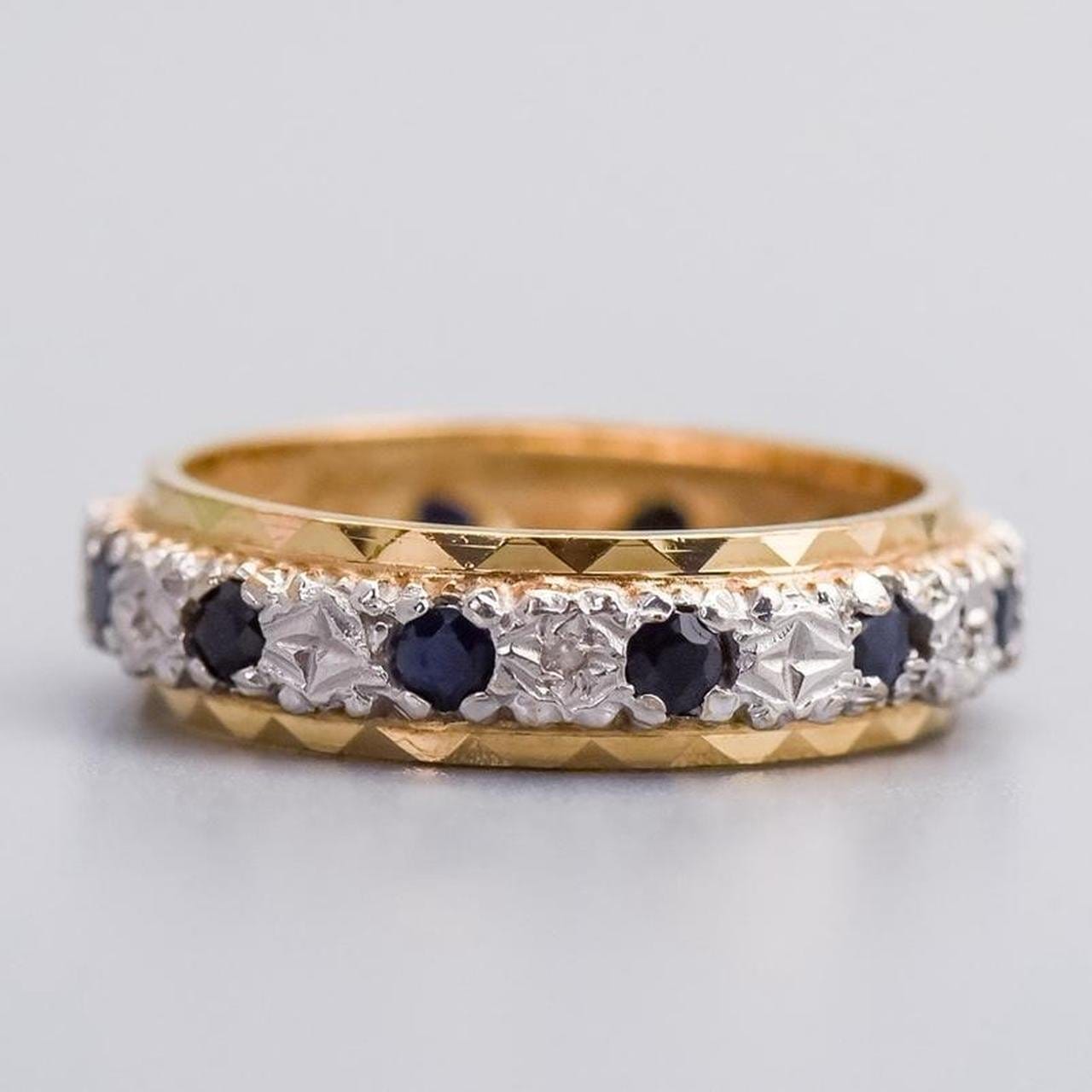 9K Gold Sapphire & Diamond Band