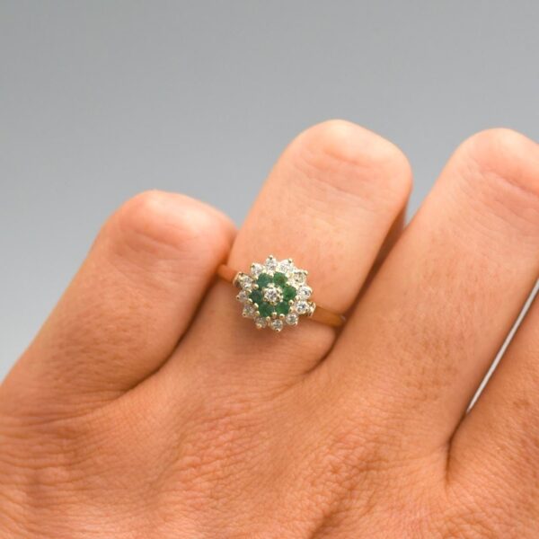 9K Gold Emerald and Diamond Cluster Ring