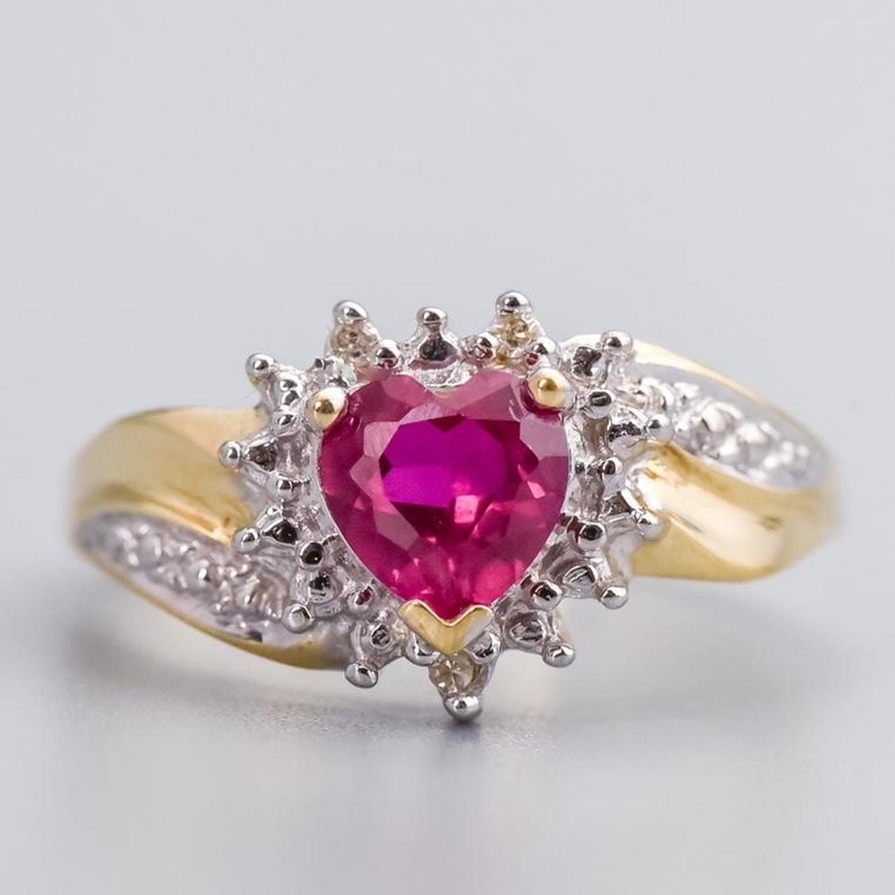 10K Gold Ruby & Diamond Heart Ring