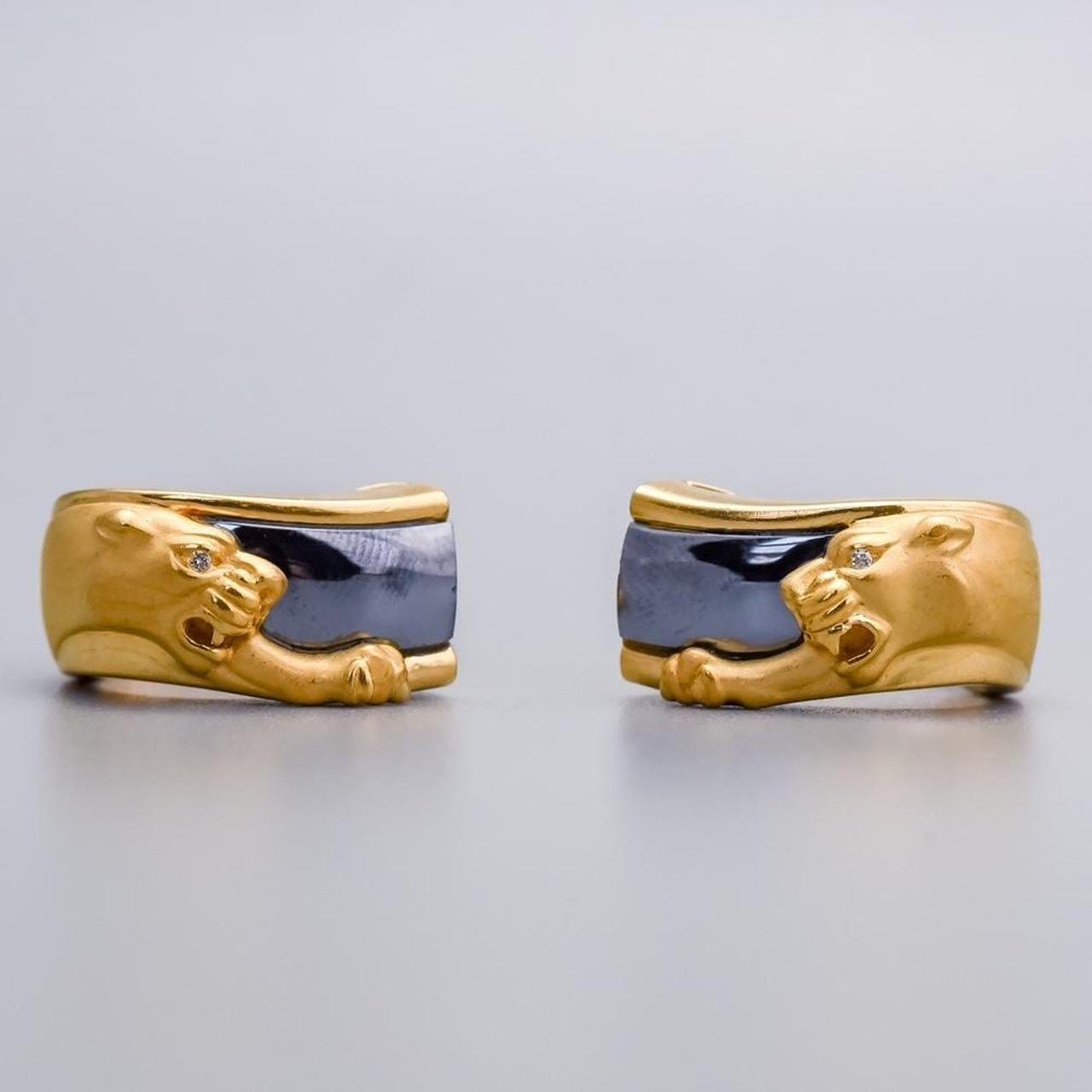 18K Gold Hematite Panther Earrings