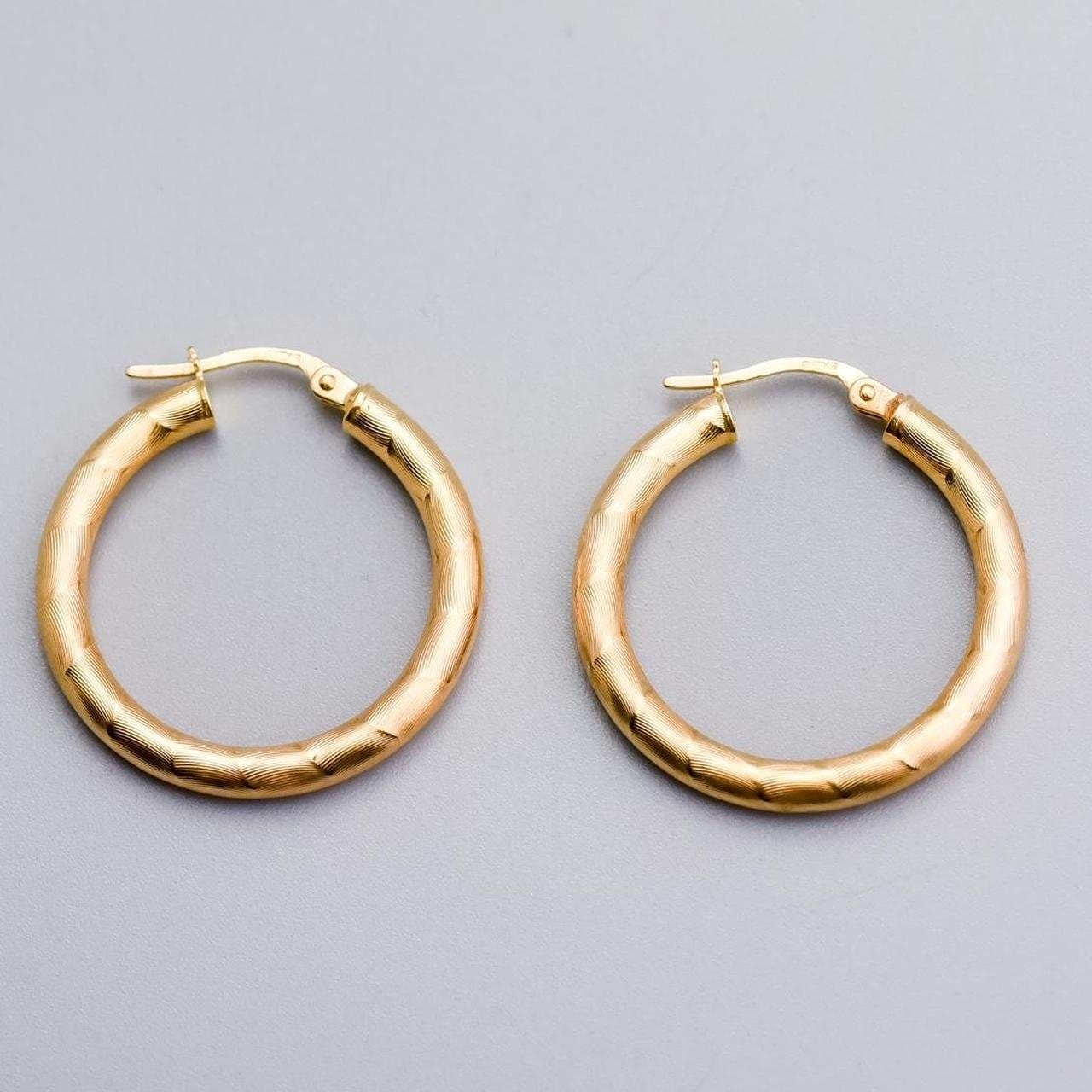 9K Gold Textured Hoop Earrings