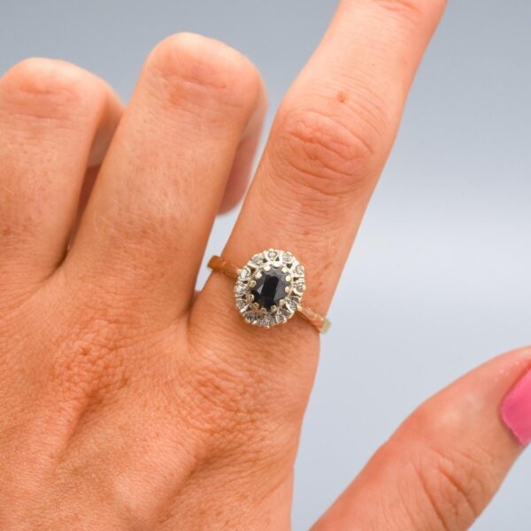 9K Gold Sapphire and Diamond Ring