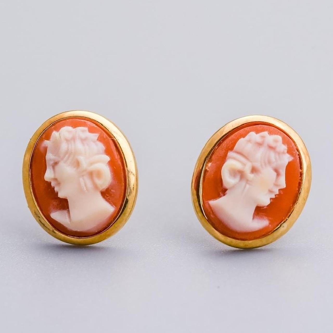 9K Gold Cameo Stud Earrings