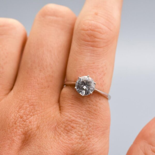 9K White Gold CZ Solitaire Ring