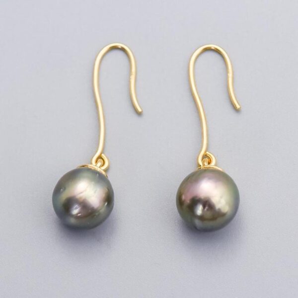 Solid 18K Gold Black Pearl Earrings