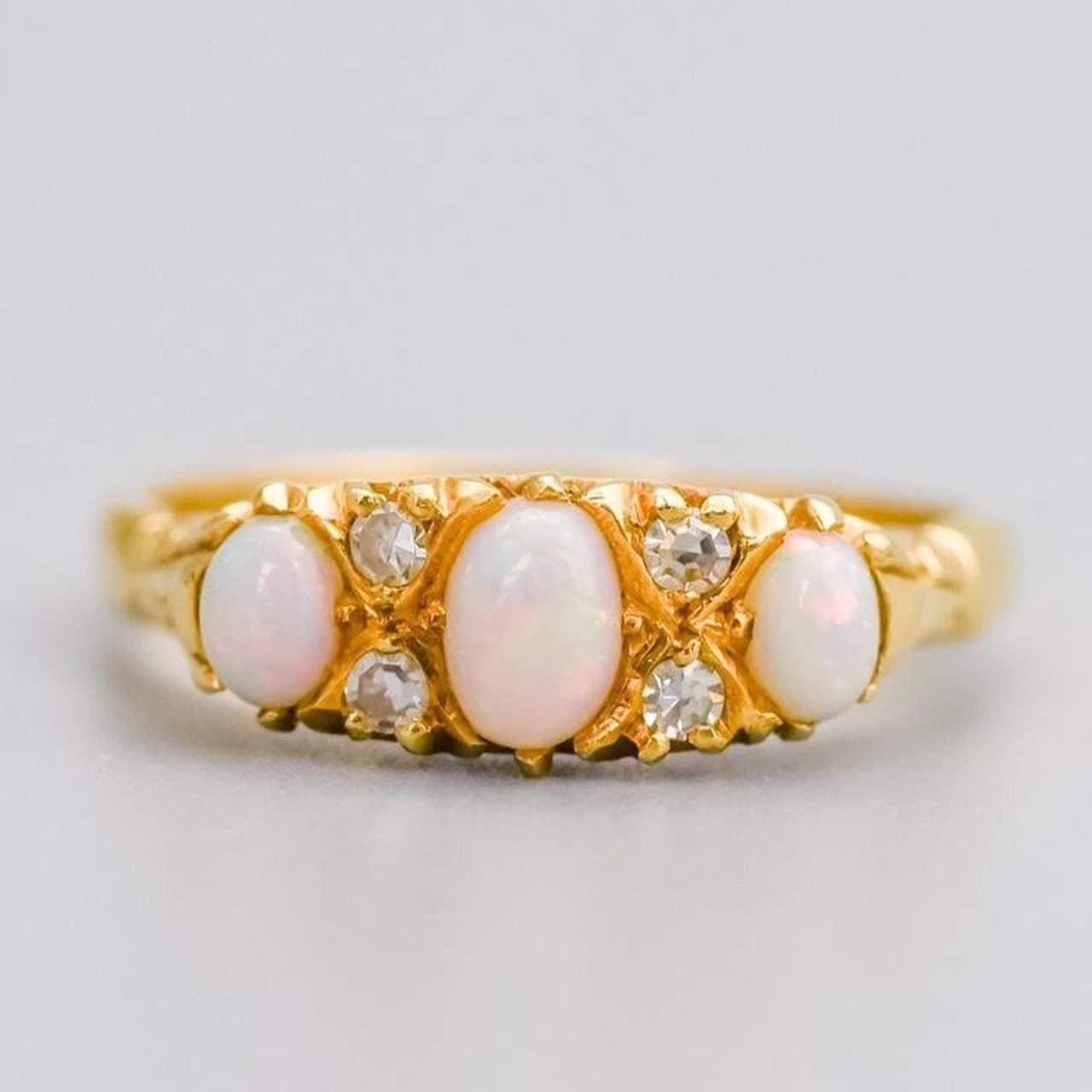 18K Gold Antique Opal and Diamond Half Hoop Ring
