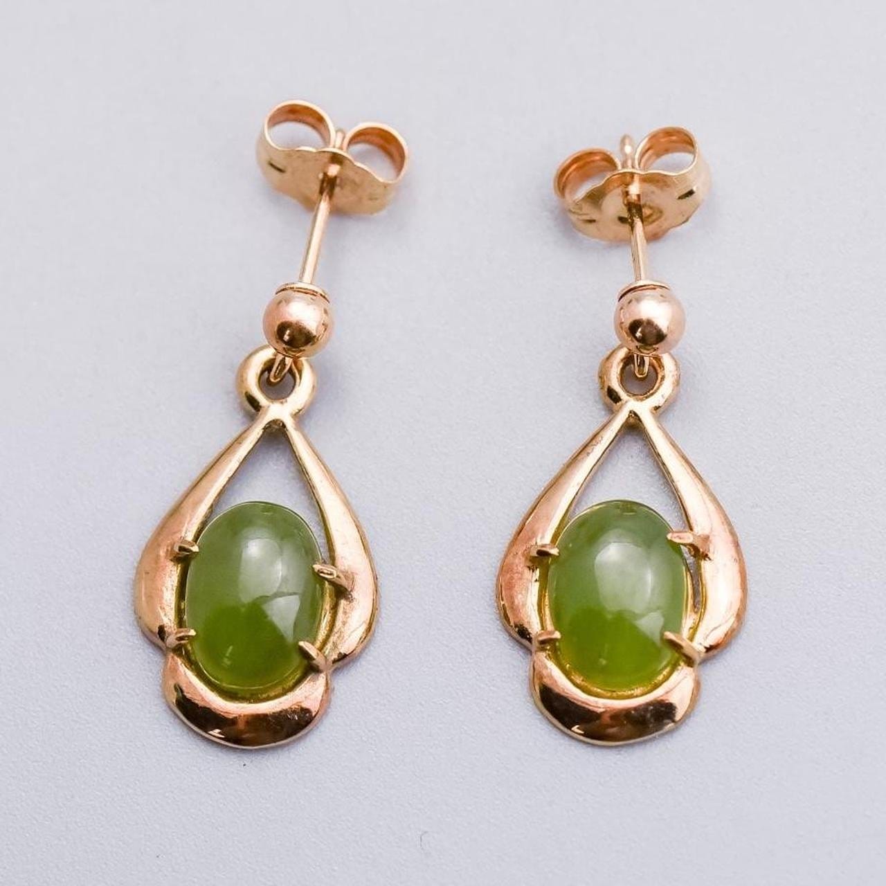 9K Gold Dangly Jade Earrings
