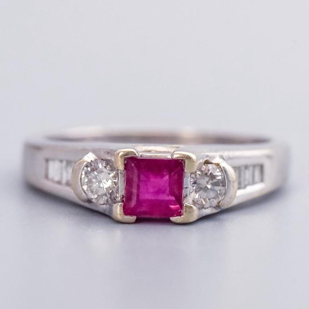 14K White Gold Ruby & Diamond Ring