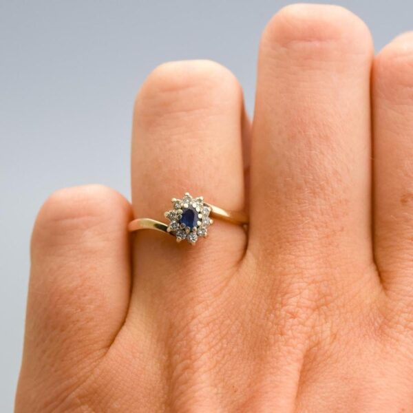 9K Gold Sapphire and Diamond Ring