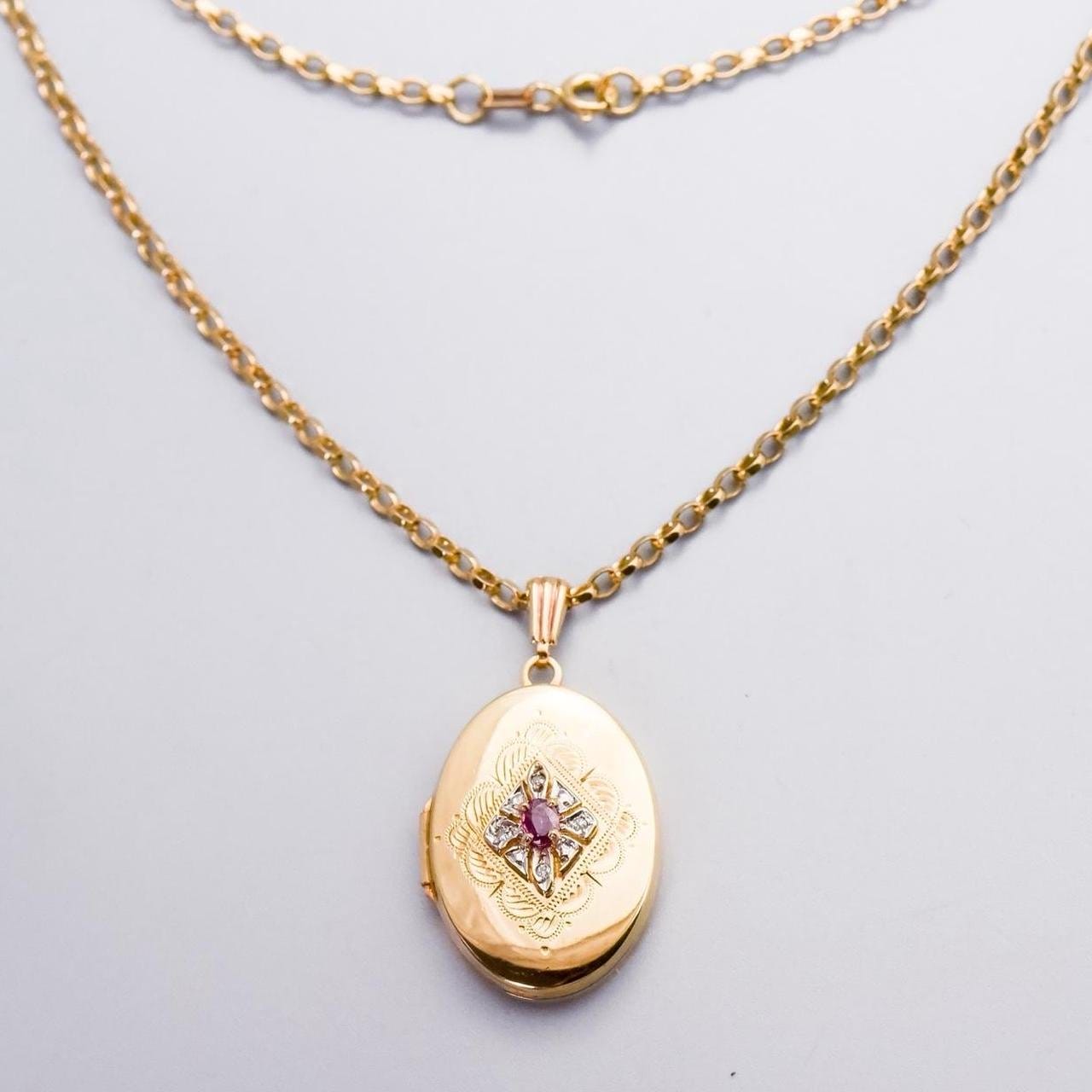 9K Gold Sapphire & Diamond Locket Necklace