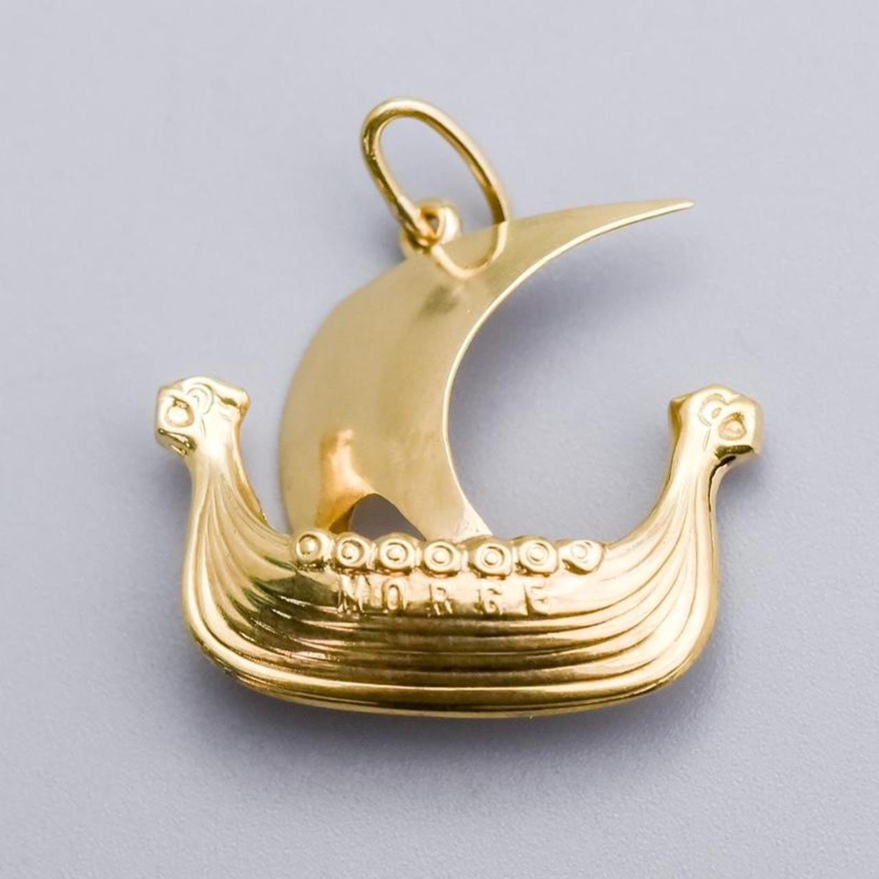 14K Gold Norwegian Viking Boat Pendant