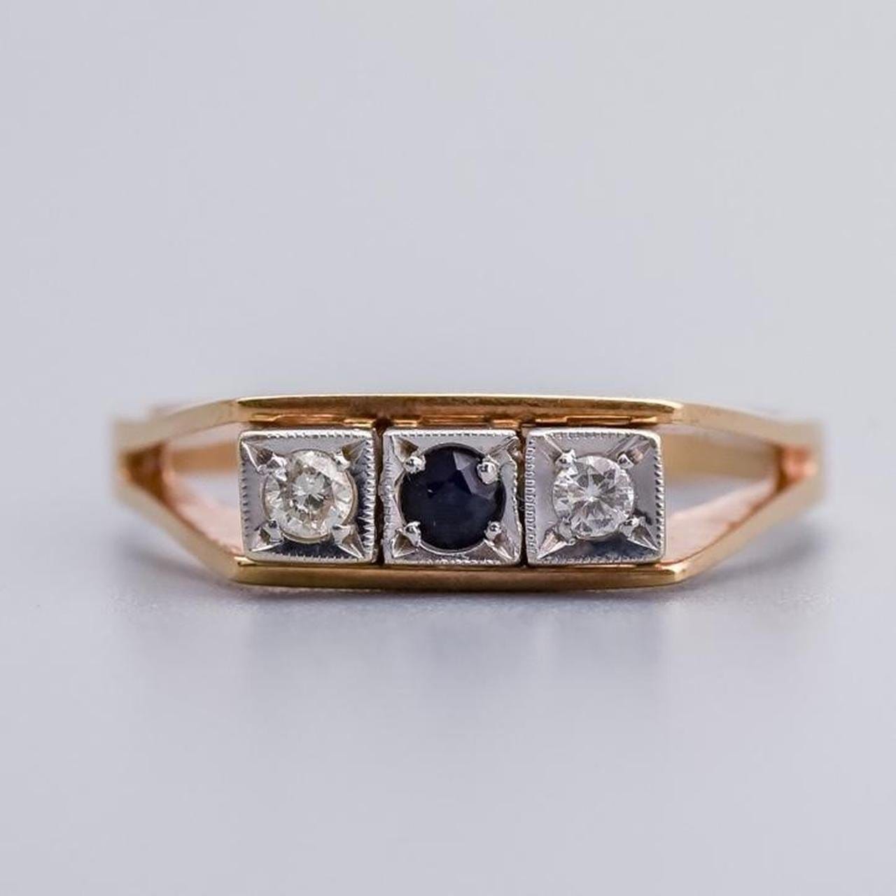 9K Gold Sapphire Diamond Ring
