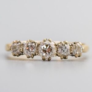 18K Gold Antique Five Stone Diamond Ring