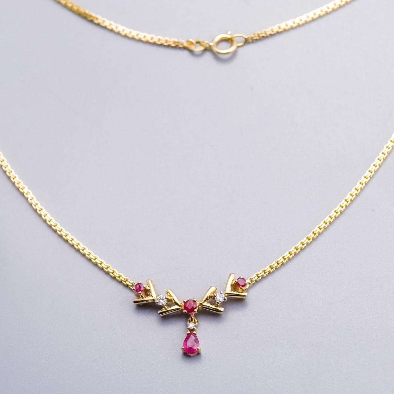 9K Gold Ruby and Diamond Y Drop Necklace