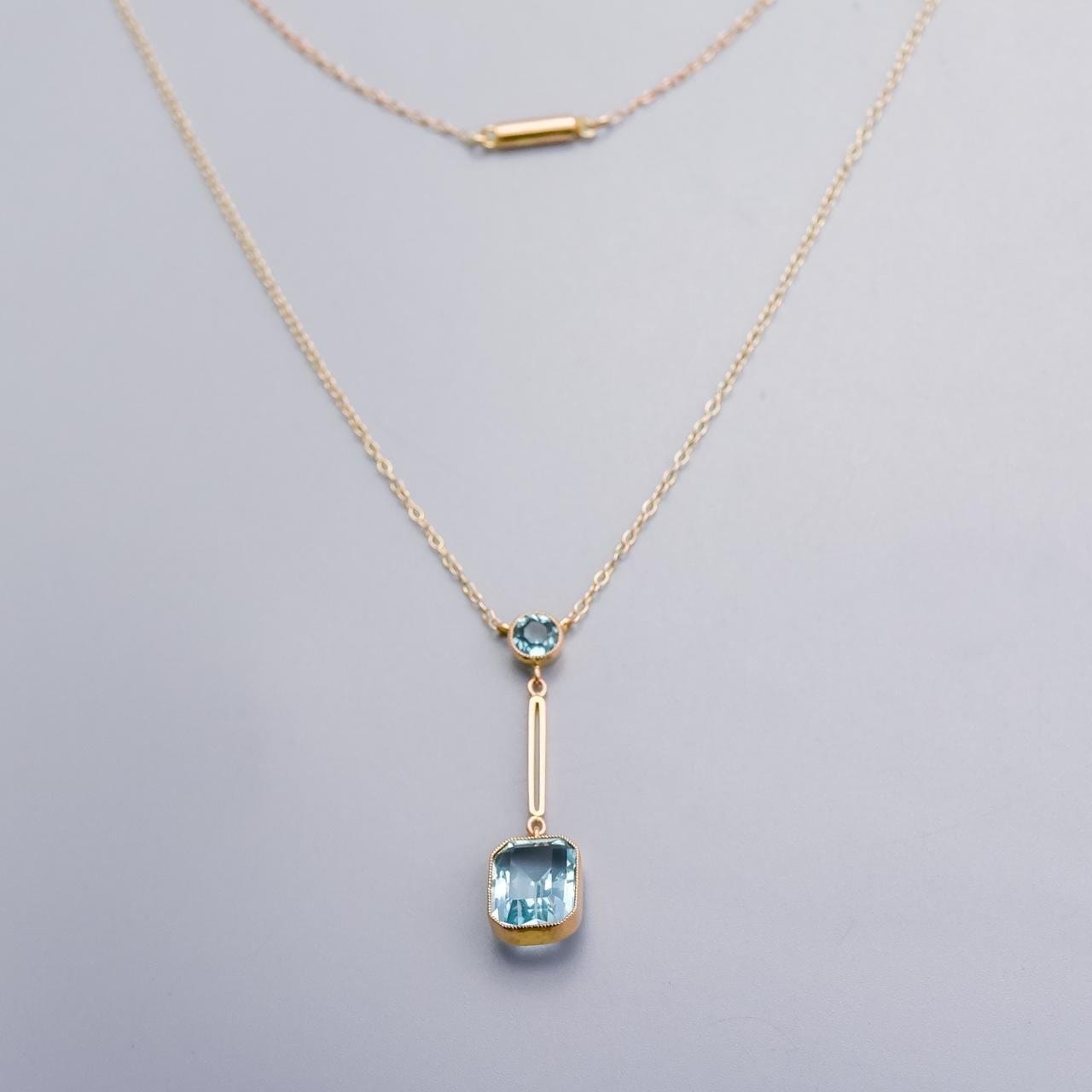 9K Gold Edwardian Aquamarine Lavalier Necklace
