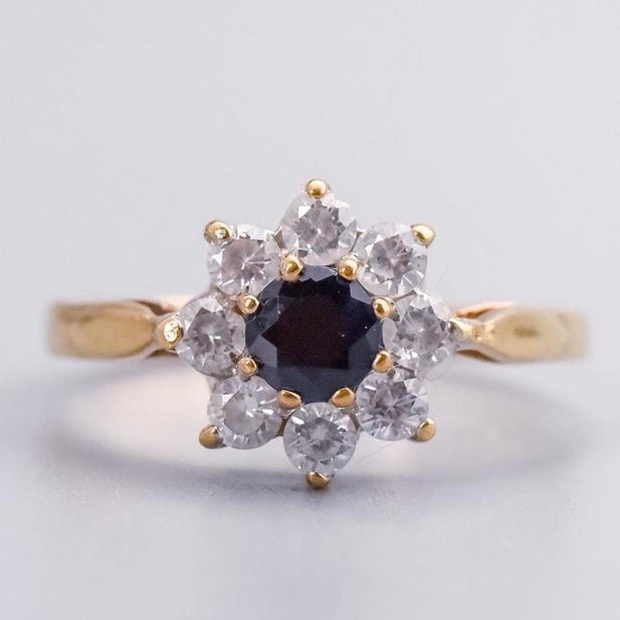 9K Gold Sapphire & CZ Cluster Ring
