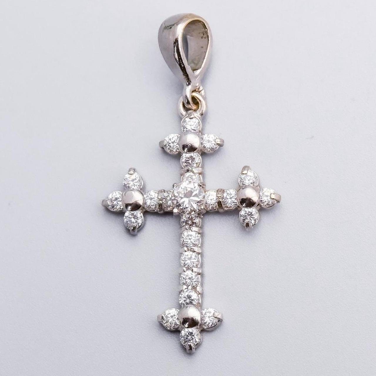 18K White Gold CZ Cross Pendant