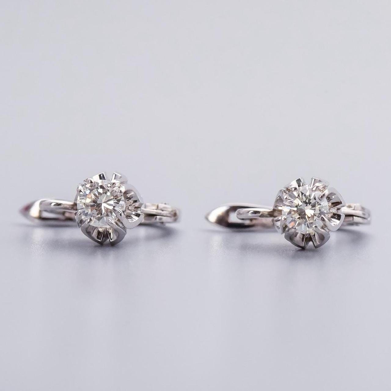 18K White Gold Diamond Hook Earrings